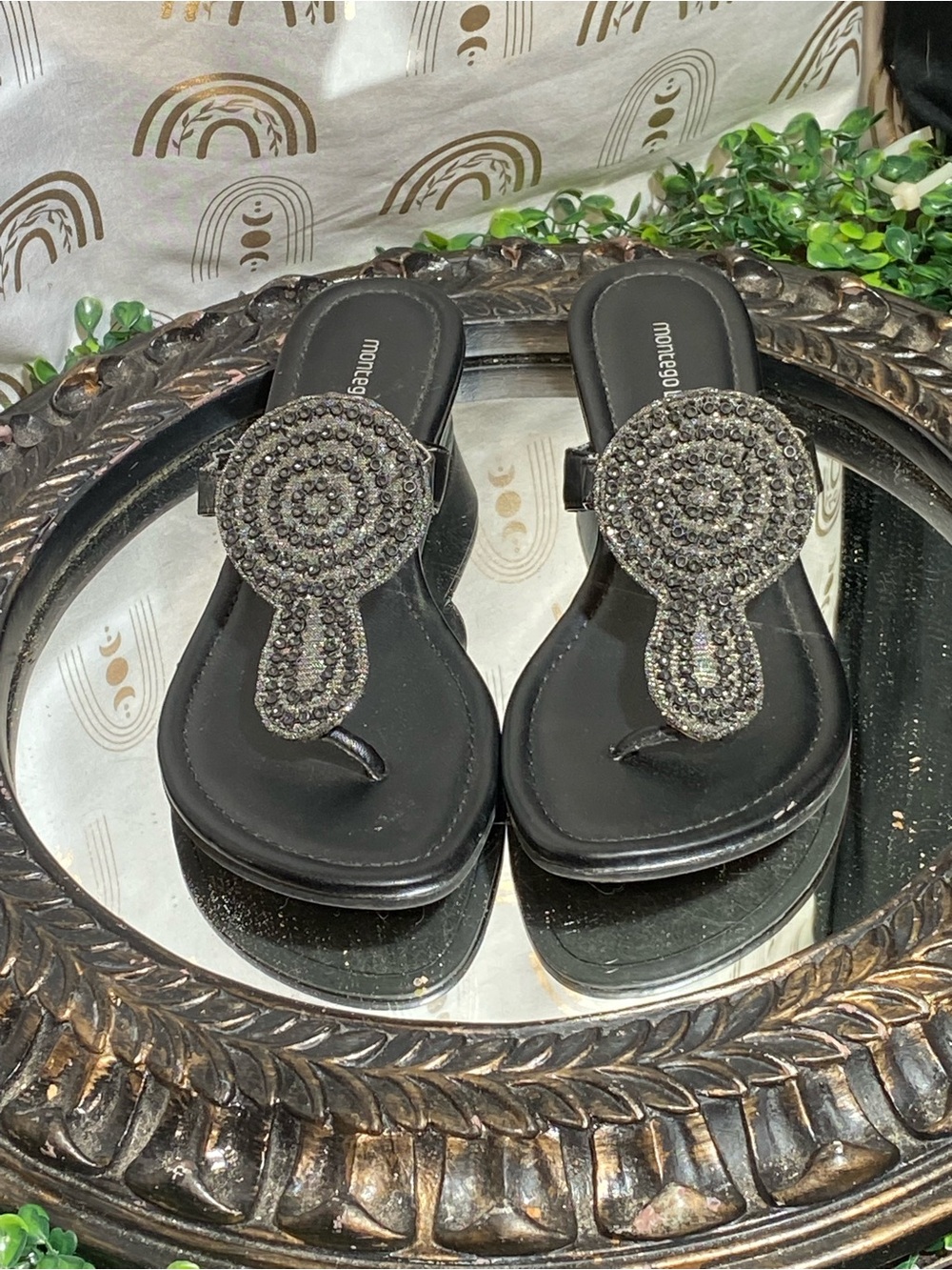 Montego Bay Club Black Jeweled Thong Sandals
